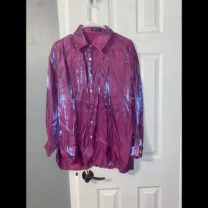 SHEIN Holographic Pink Collared Button Down